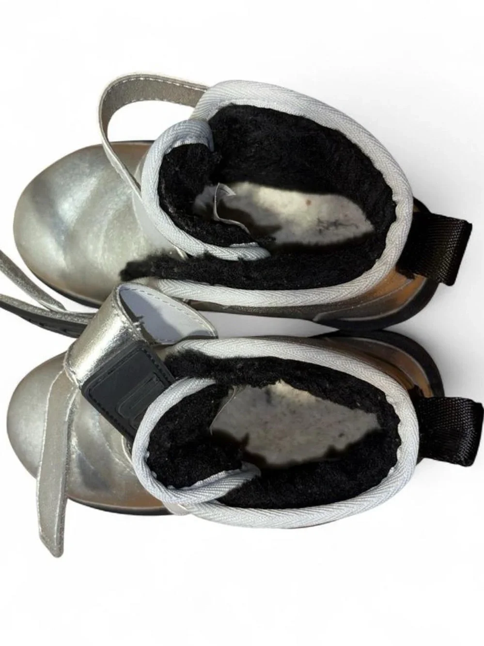 UGG Kids Metallic Silver Platform Boots with Velcro Straps